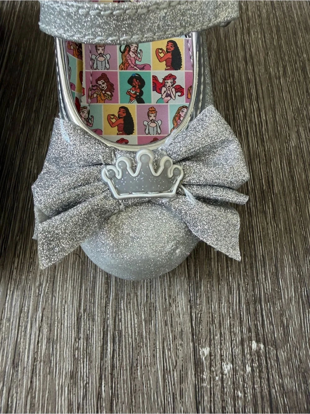 Disney Silver Glitter Mary Jane Shoes with Bow and Crown Accent